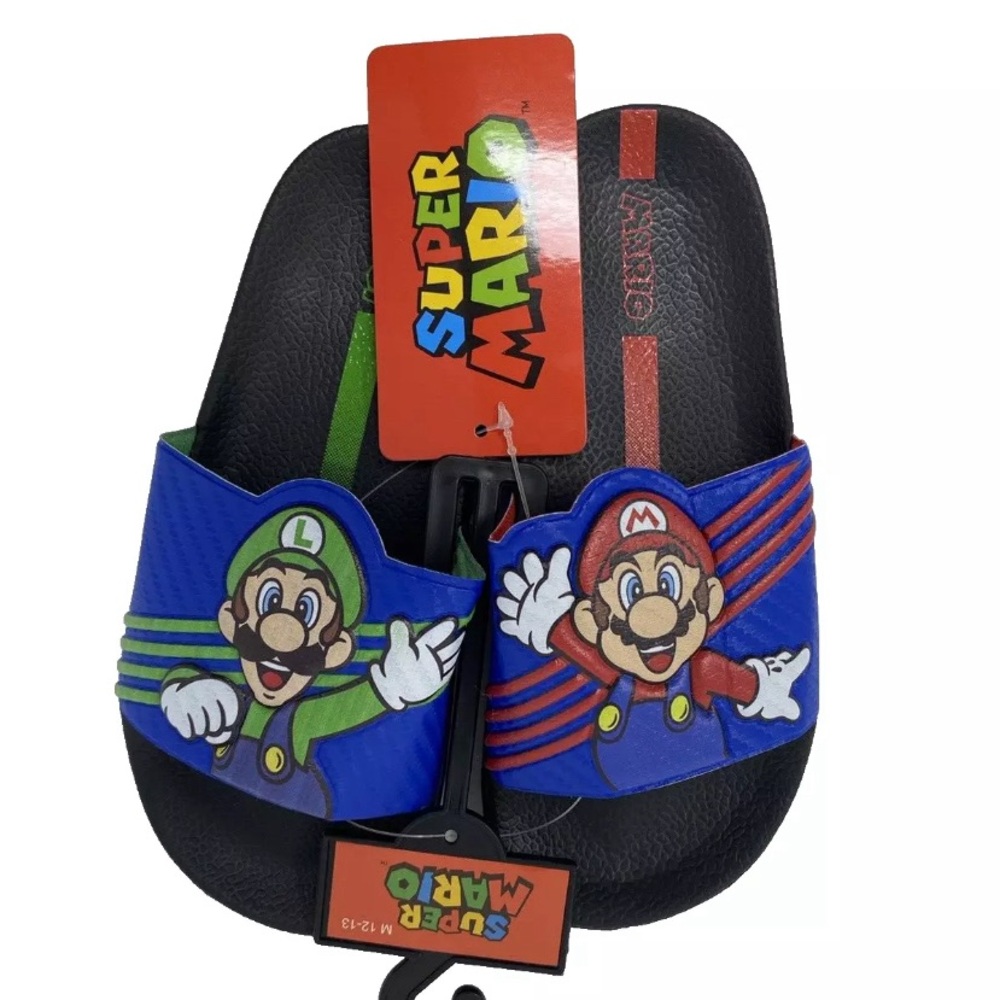 Super Mario Nintendo Sandals, Mario & Luigi Mismatch Slide Sandal, Boys S 12/13